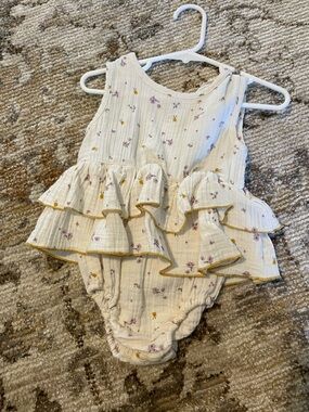 Cream Floral Ruffle Baby One-Piece